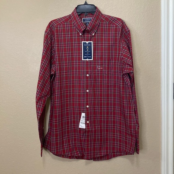 Men’s Club Room Regular Fit Performance Shirt Cotton Red Navy Green Neck 16 NWT - Picture 1 of 10